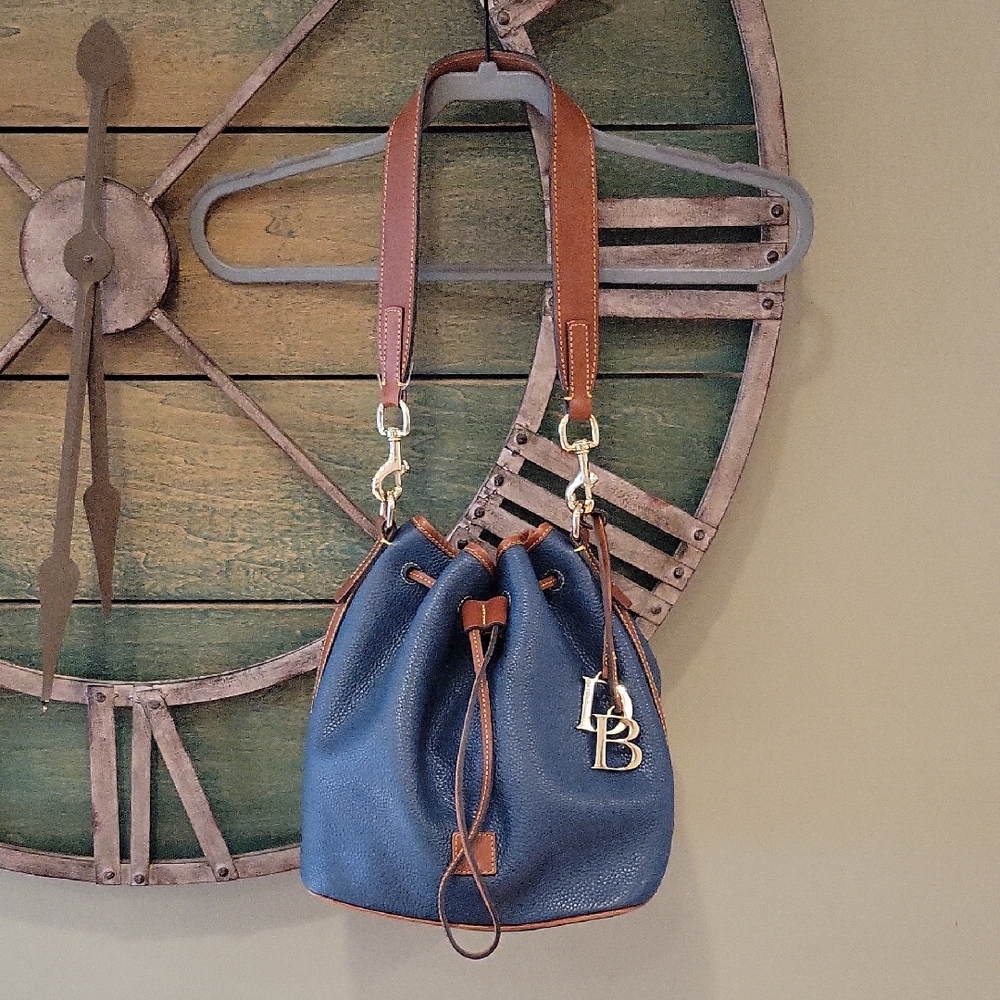 Dooney & Bourke Pebbled Leather Drawstring Bucket Bag With Gold Hardware & Charm - Picture 1 of 16